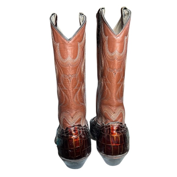 Vintage Justin 8 Western Leather Cowboy Boots Crocodile Unisex - Picture 5 of 10